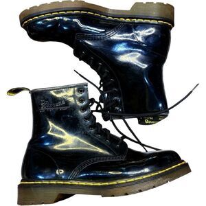DR. MARTENS Boots 1460 Black Patent High Shine Combat Moto Leather Lace Up Boots